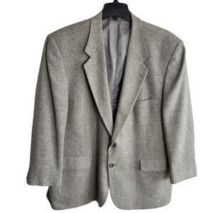 Today's Man Wool Camel Hair Blazer Mens Grey Herringbone 2 Button Sport Coat 50R